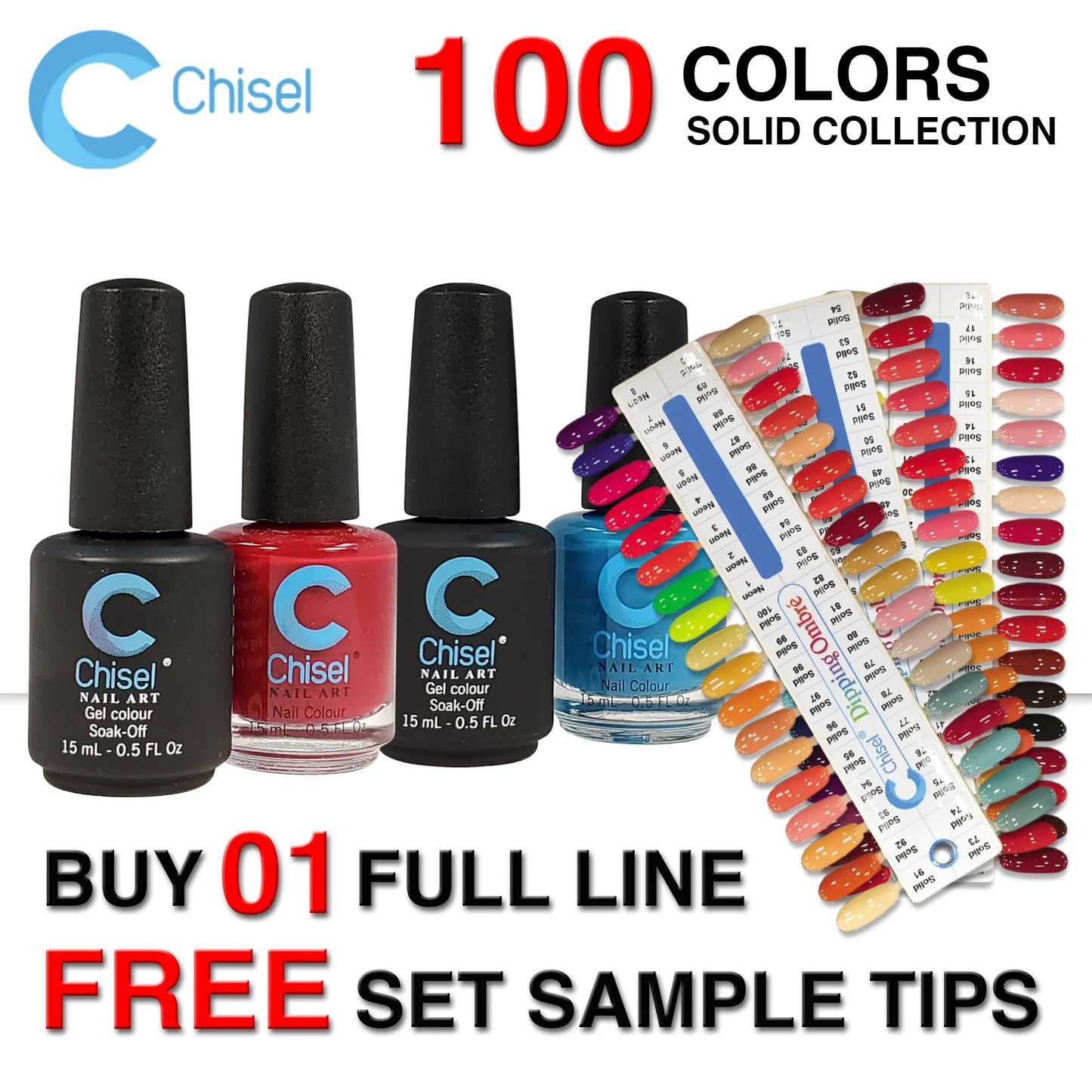 Chisel Nail Lacquer And Gel Polish, Solid Collection, Full line 100 colors (From SOLID001 to SOLID100), 0.5oz