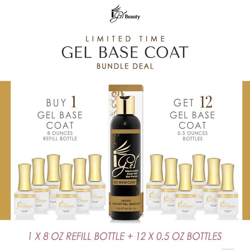 iGel Base Coat Refill 8oz - Buy 1 Get 12 Size 0.5oz Free