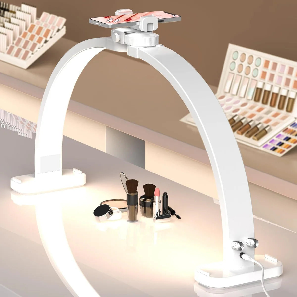 Foldable Half Moon Nail Lamp for Desk | Professional LED Nail Table Light with Phone Holder