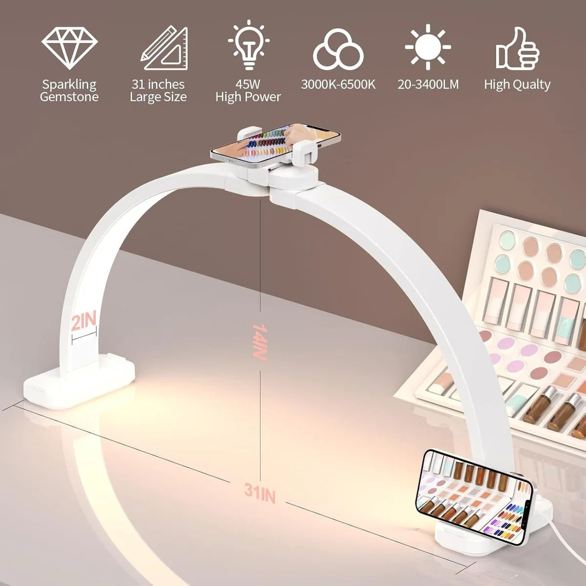 Foldable Half Moon Nail Lamp for Desk | Professional LED Nail Table Light with Phone Holder