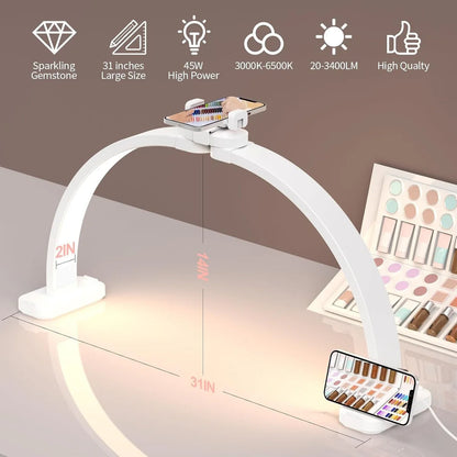 Foldable Half Moon Nail Lamp for Desk | Professional LED Nail Table Light with Phone Holder
