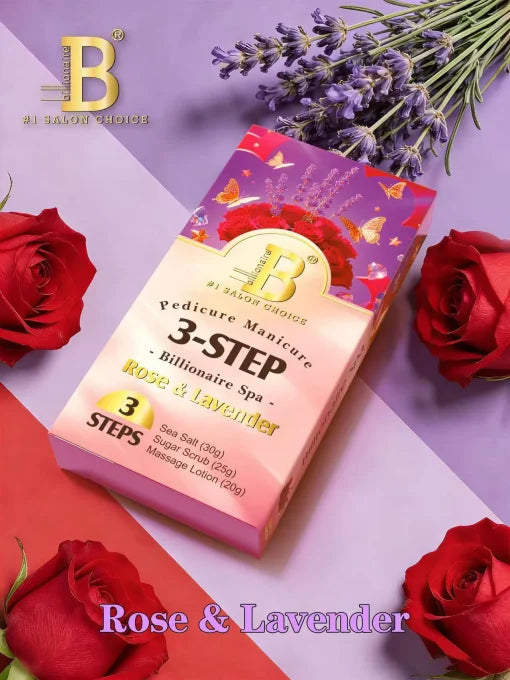 Billionaire Spa Rose & Lavender 3-Step Pedicure Kit | Professional Spa Manicure & Pedicure Set