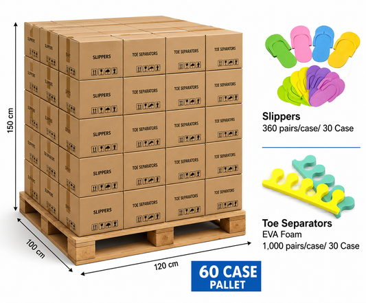 Premium Disposable Toe Separators & Foam Slippers - Bulk Wholesale Pallet (60 Cases Full Pack)