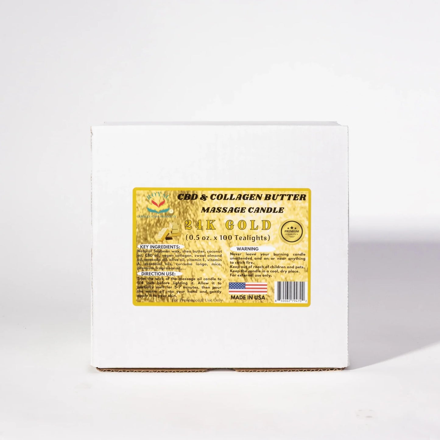 Royal CBD & Collagen Butter Massage Candle 0.5oz, 24K GOLD, BOX (Pk: 100 pcs/box)