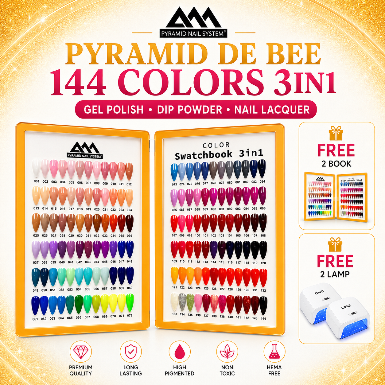 Pyramid De Bee 3-in-1 Matching Collection - 144 Colors (Gel, Lacquer & Powder Set) | Professional Salon Master System