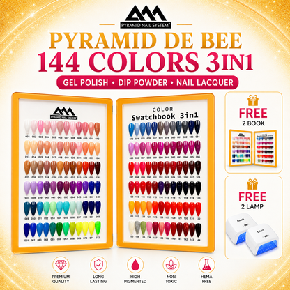 Pyramid De Bee 3-in-1 Matching Collection - 144 Colors (Gel, Lacquer & Powder Set) | Professional Salon Master System
