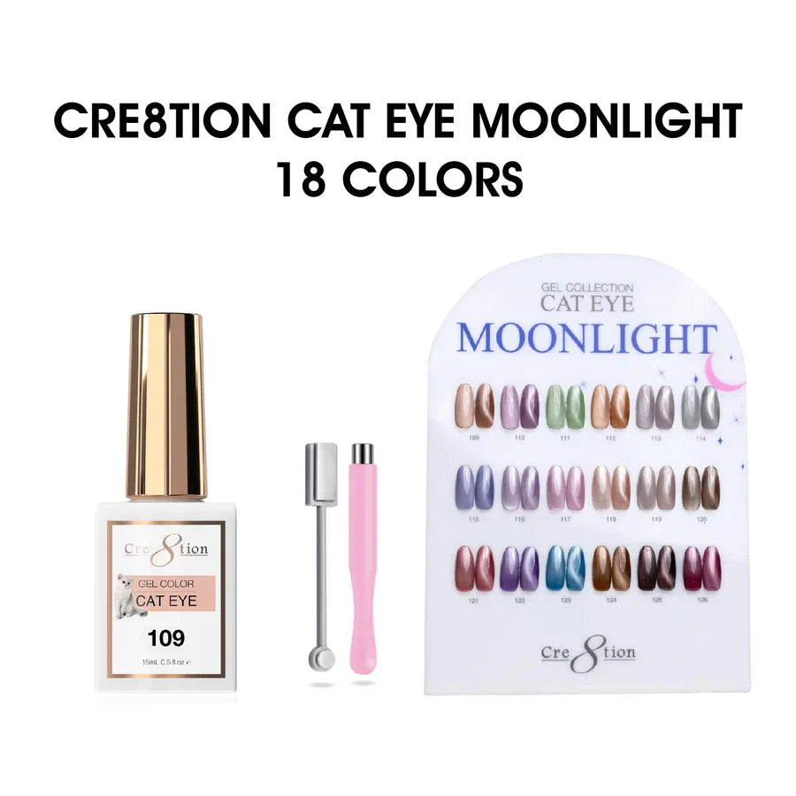 Cre8tion Cat Eye Gel Kit – Moonlight Collection | 18 Colors Magnetic Gel (109–126)