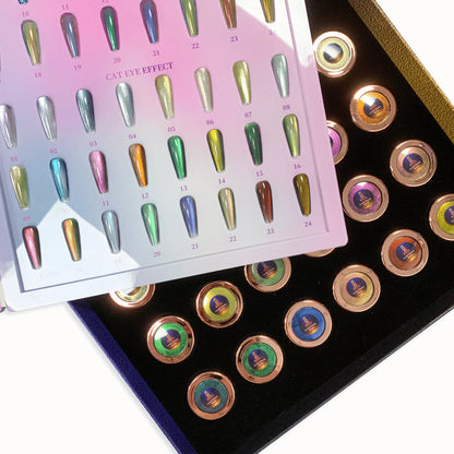 Cat Eye Chrome Powder Collection 2-in-1 – 24 Colors | Magnetic & Mirror Effect Nail Powder Set
