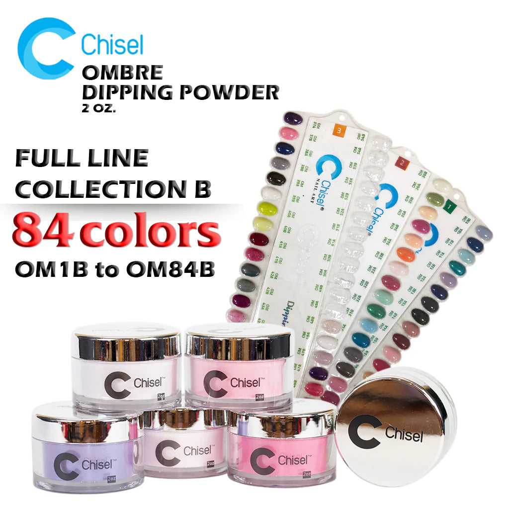 Chisel 2in1 Acrylic/Dipping Powder, Ombre B Collection, 2oz, Full Line Of 102 Colors (From OM01B To OM102B)