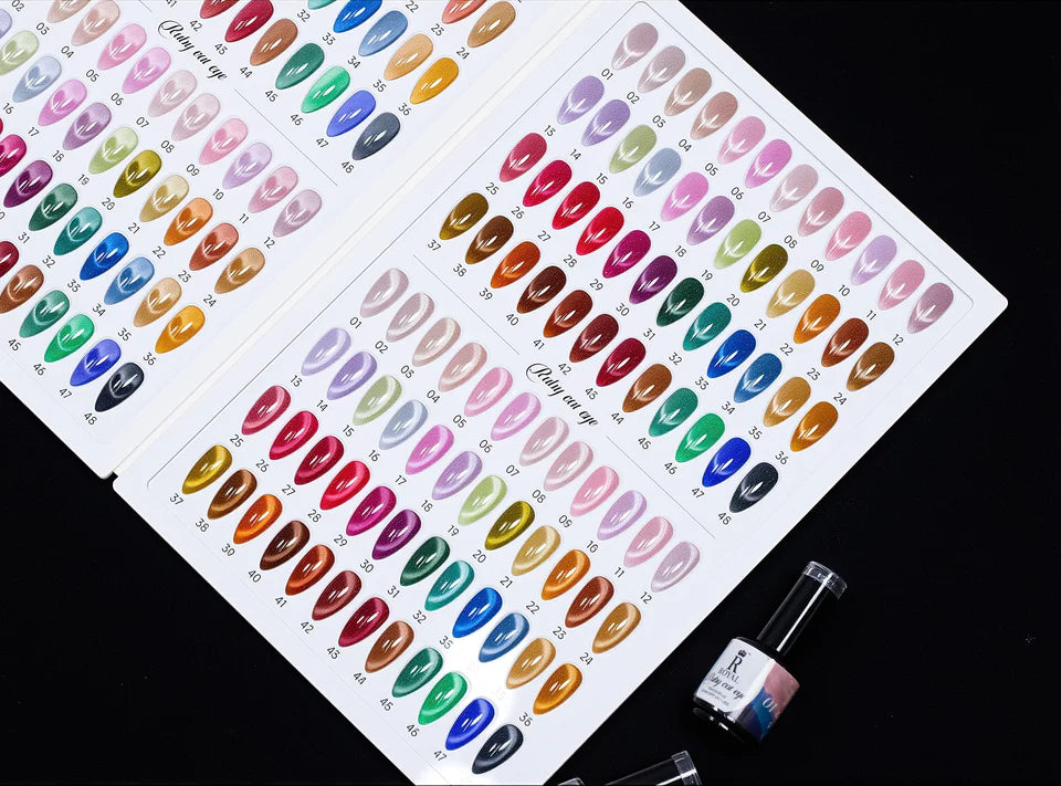 Ruby Cat Eye Gel Collection – 48 Colors | Magnetic Deep Red Shimmer Nail Polish Set