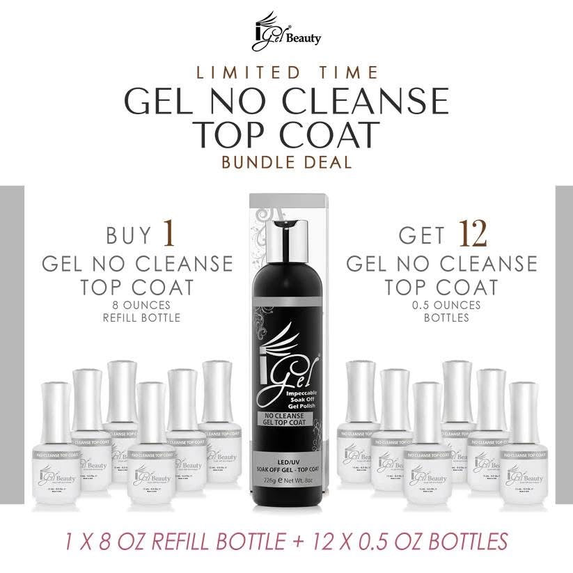 iGel No Cleanse Top Coat 8oz Refill - Buy 1 Get 12 Size 0.5oz Free