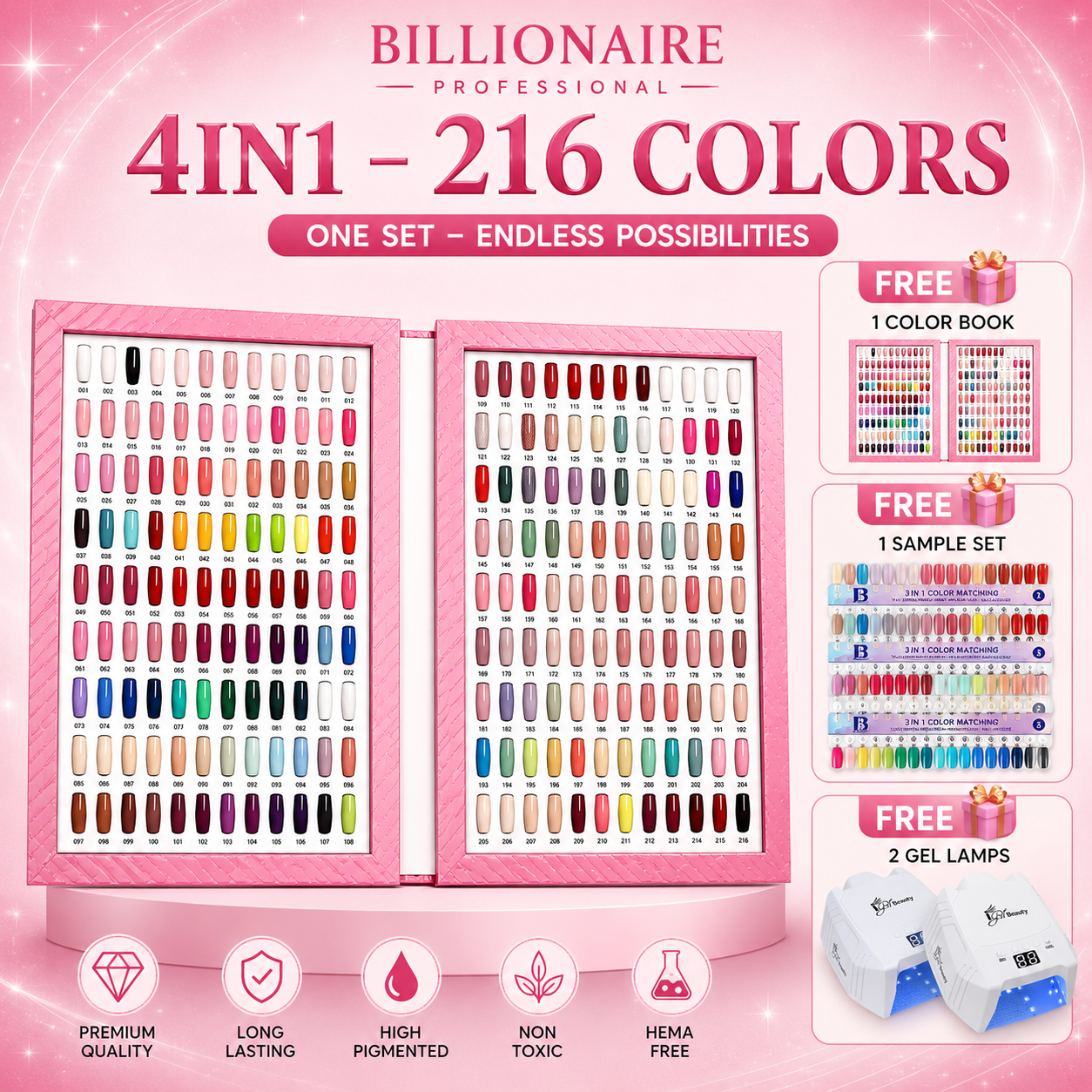 Billionaire Professional 4-in-1 Nail System – 216 Colors Full Collection