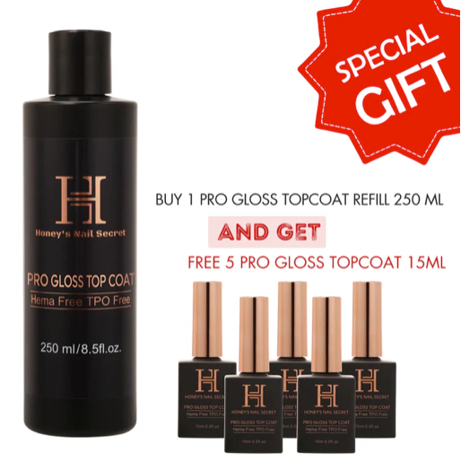Pro Gloss Top Coat Non Wipe - Refill 8.5oz Free 5Pcs 0.5oz