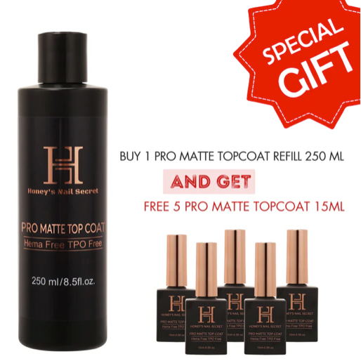 Pro Matte Top Coat Non Wipe - Refill 8.5oz Free 5Pcs 0.5oz